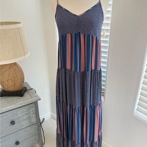 Chic Striped Maxi Dress in Blue and Pink